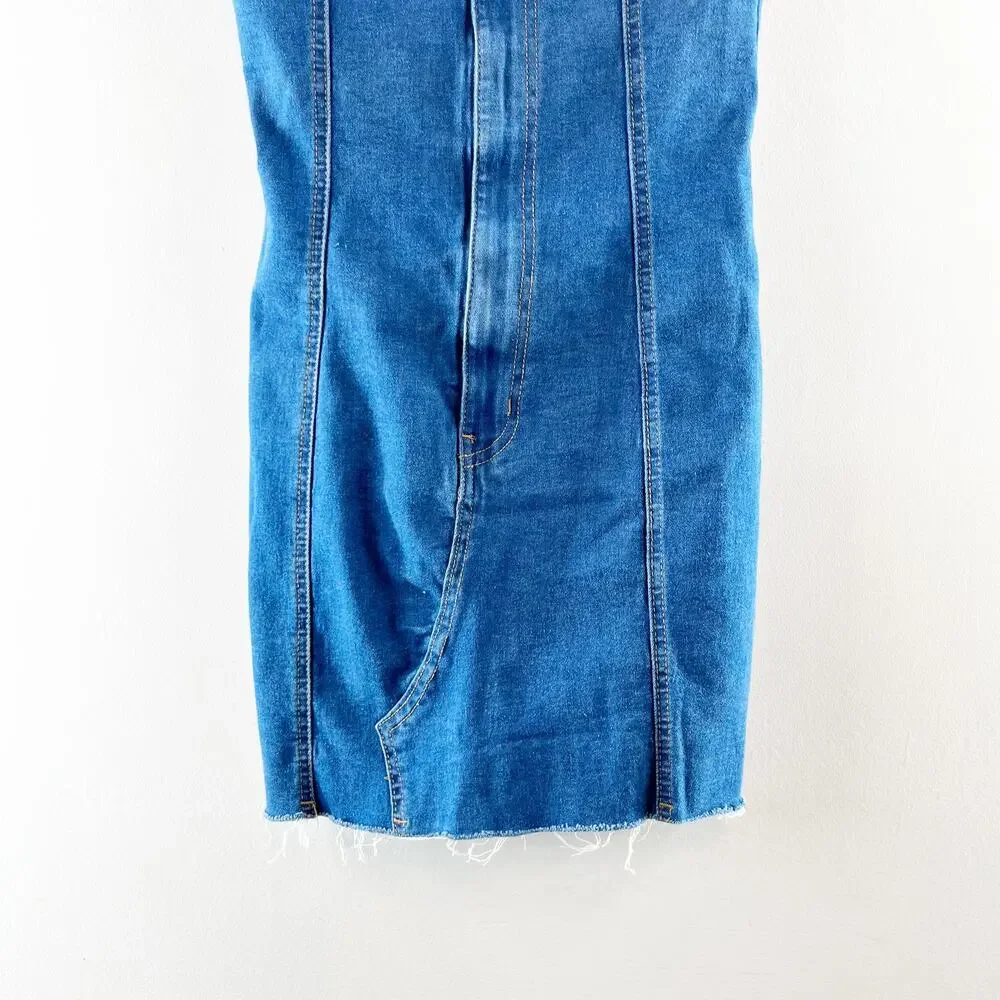 Edikted Strapless Ebony Bodycon Denim Mini Dress Blue Small - Picture 8 of 8